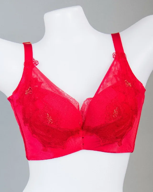 Push Up Bra for Women with Lace - Floral Silk, Seamless V Shape Underwire #11417