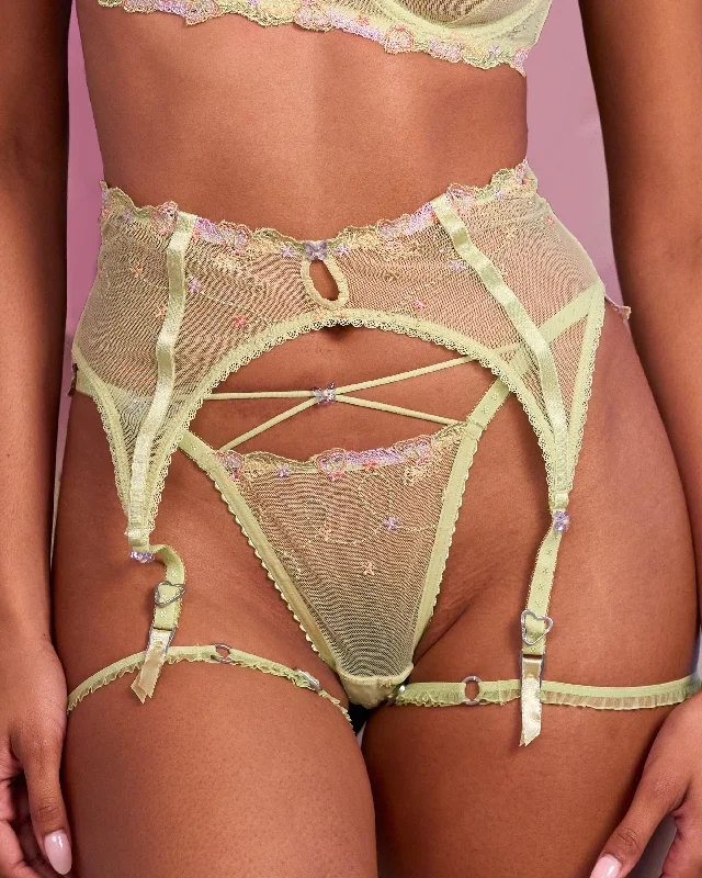 Flora Panty + Garter in Green