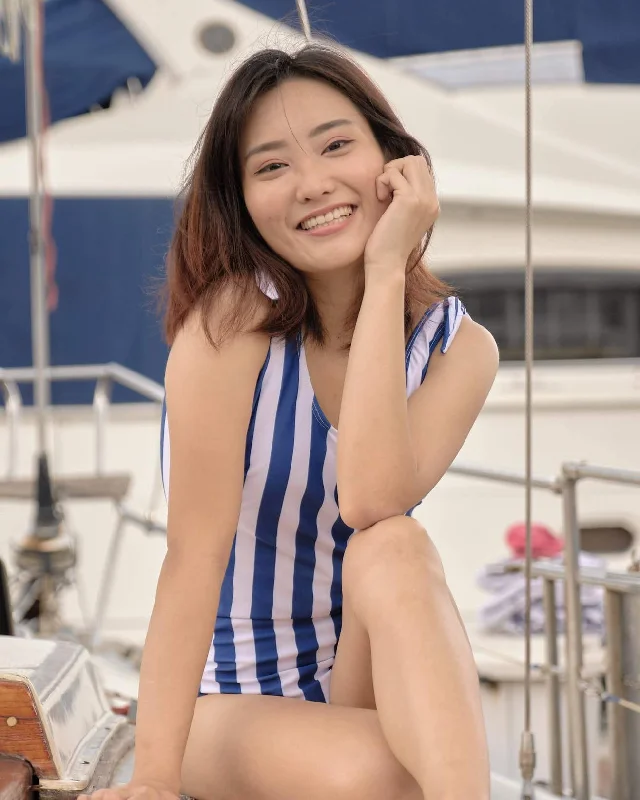 nautical padded striped swimsuit