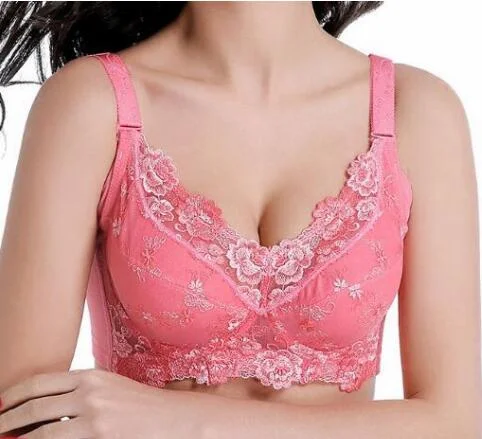 Ultra-thin Full Coverage Underwire Lace Floral Embrodiery Plus Size Bra