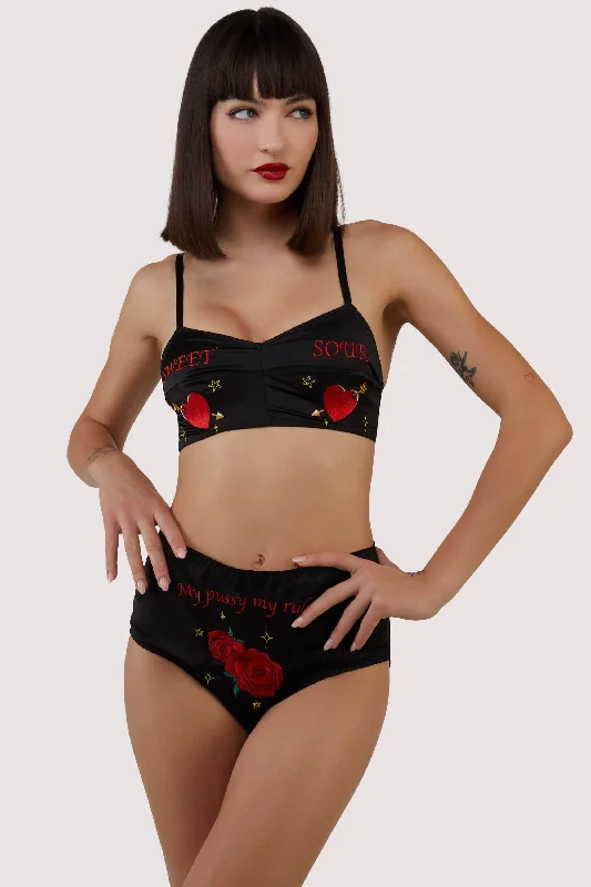 Clara Black Retro Embroidery High Waist Brief