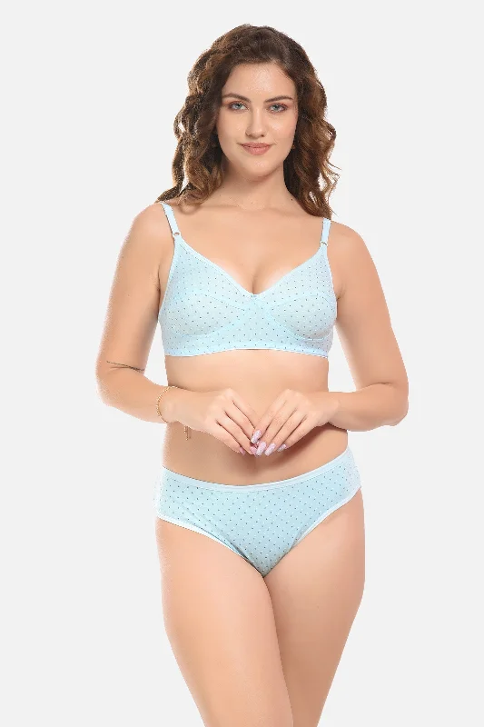 FIMS Fashion Women Cotton Blend Dott Print Full Coverage Lingerie Set Pack of 1 Blue