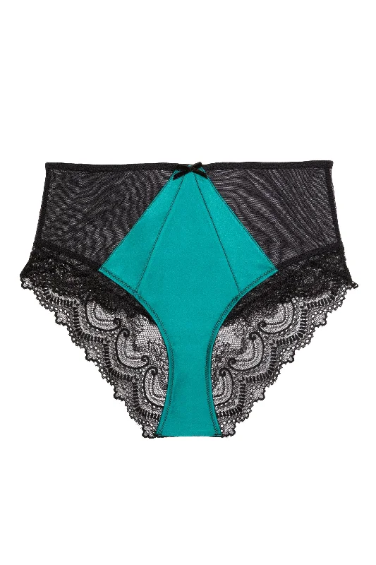 Melda Teal Satin And High Waist Brief