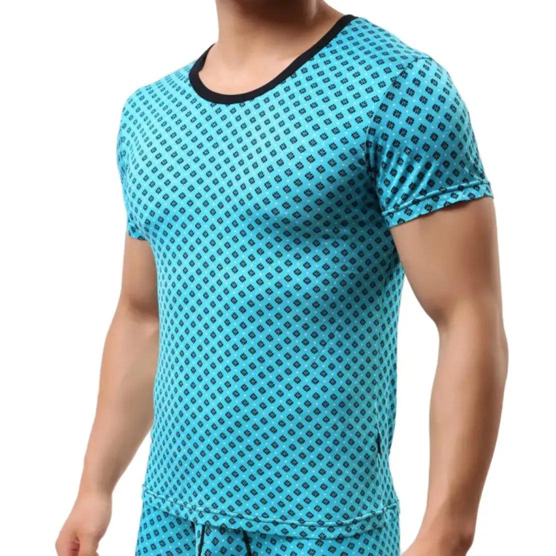 Men's Green O-Neck T-Shirt - Casual Stretch Fit Modal Blend Top for Male