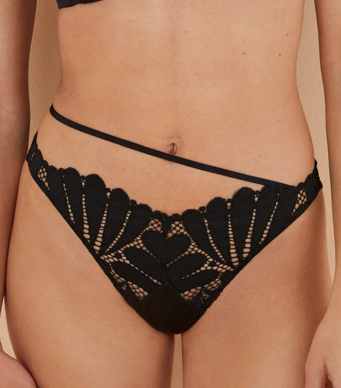 Embroidered Lace Brazilian Panty Black