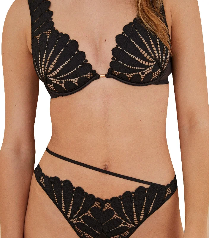 Embroidered Lace Brazilian Panty Black