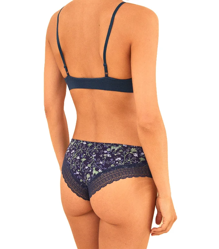 Floral Lace Wide-Side Brazilian Panty Navy Blue