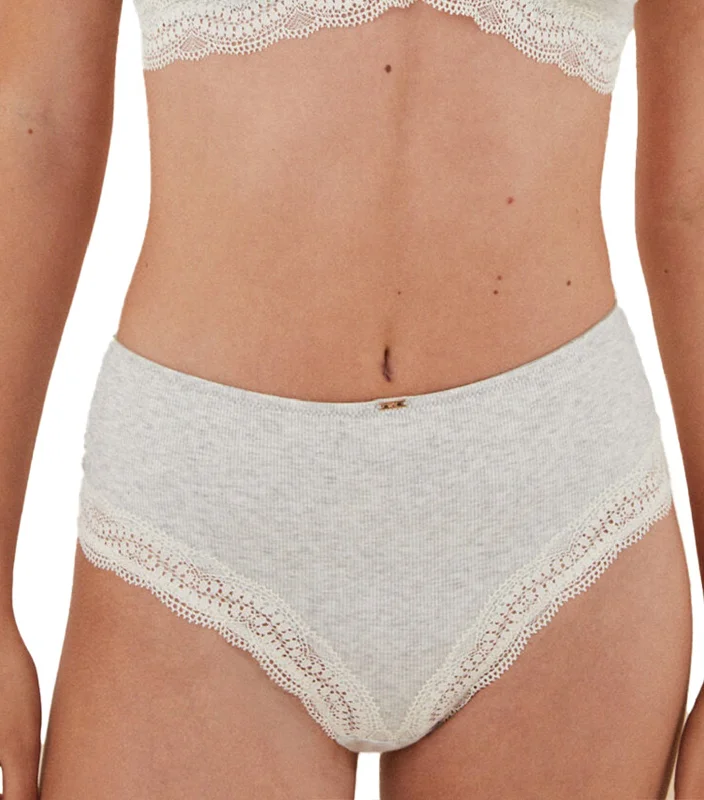 Gray Cotton and Lace High Waist Panty