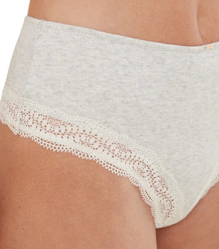 Gray Cotton and Lace High Waist Panty