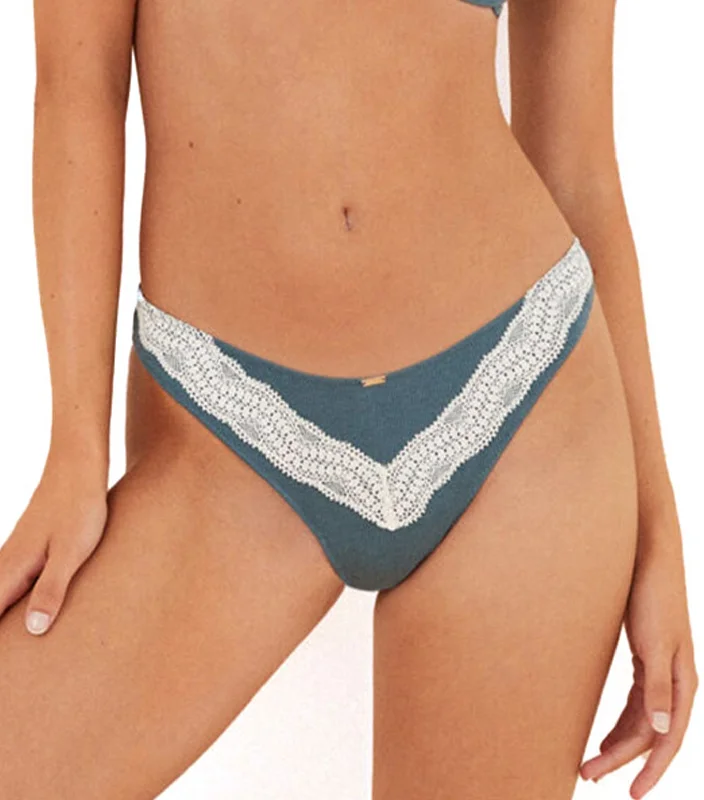 Green Cotton And Lace Brazilian Panties