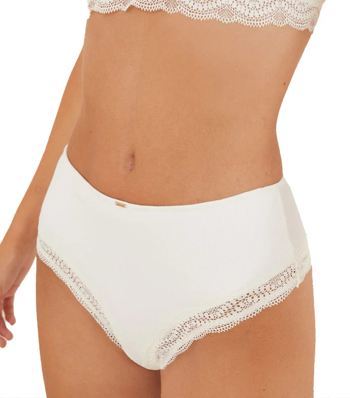 Ivory Cotton and Lace High Waist Panty