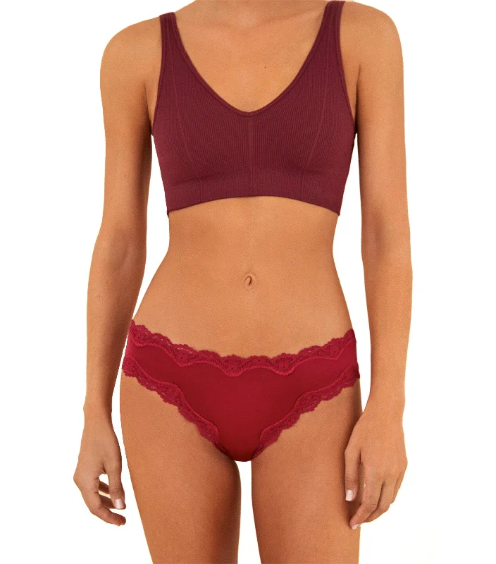 Lace and Microfiber Brazilian Panty Maroon