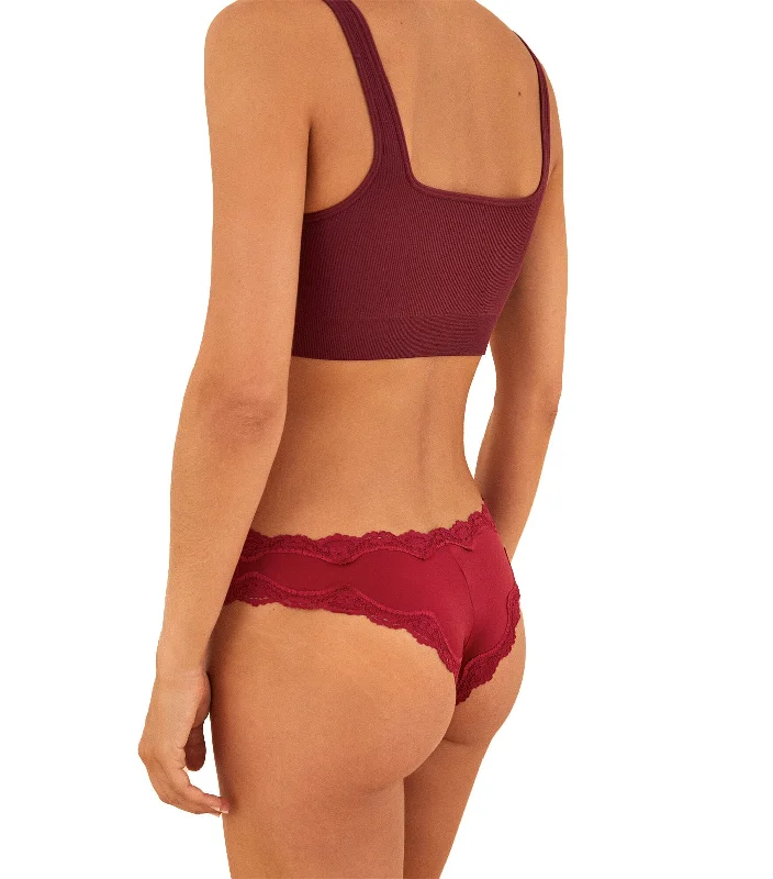 Lace and Microfiber Brazilian Panty Maroon