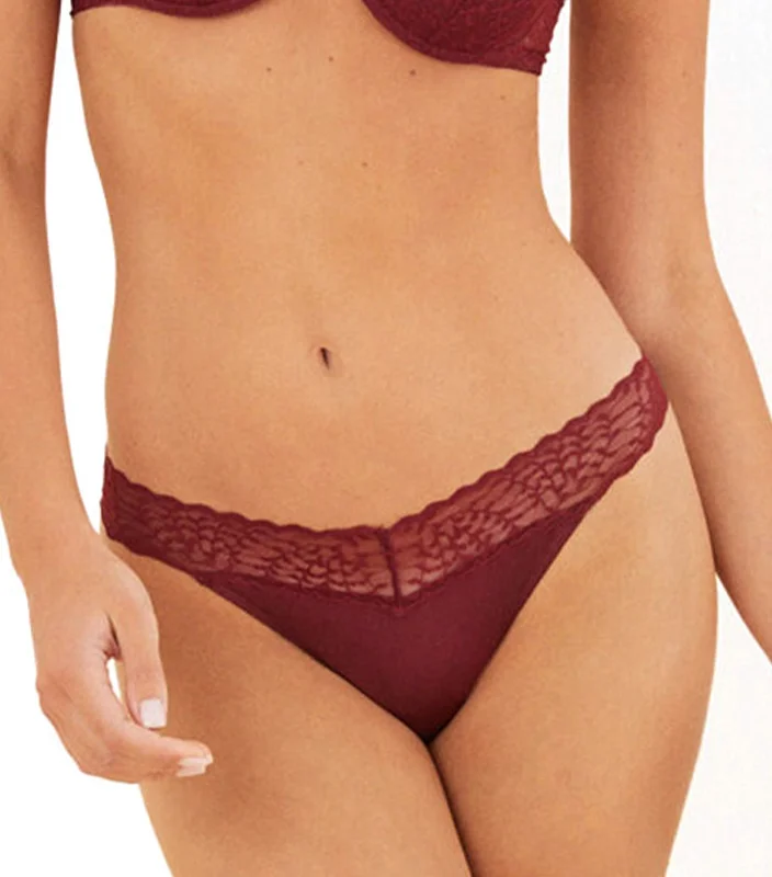 Microfiber and Lace Brazilian Panty Maroon