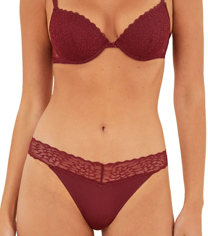 Microfiber and Lace Brazilian Panty Maroon