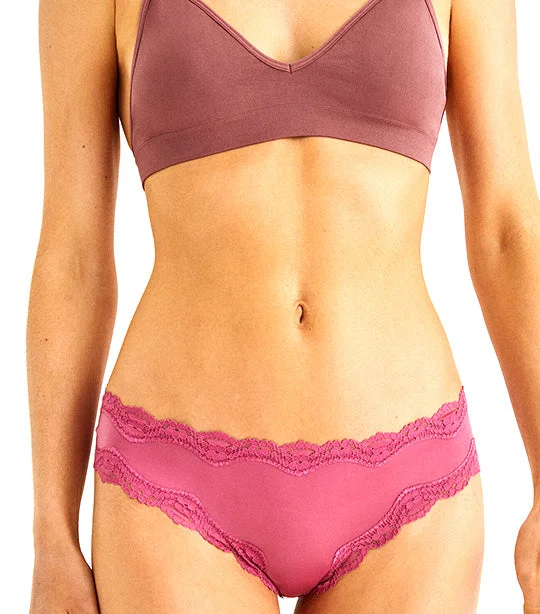 Microfiber and Lace Brazilian Panty Pink