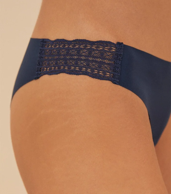 Microfiber and Lace Brazilian Panty Navy Blue