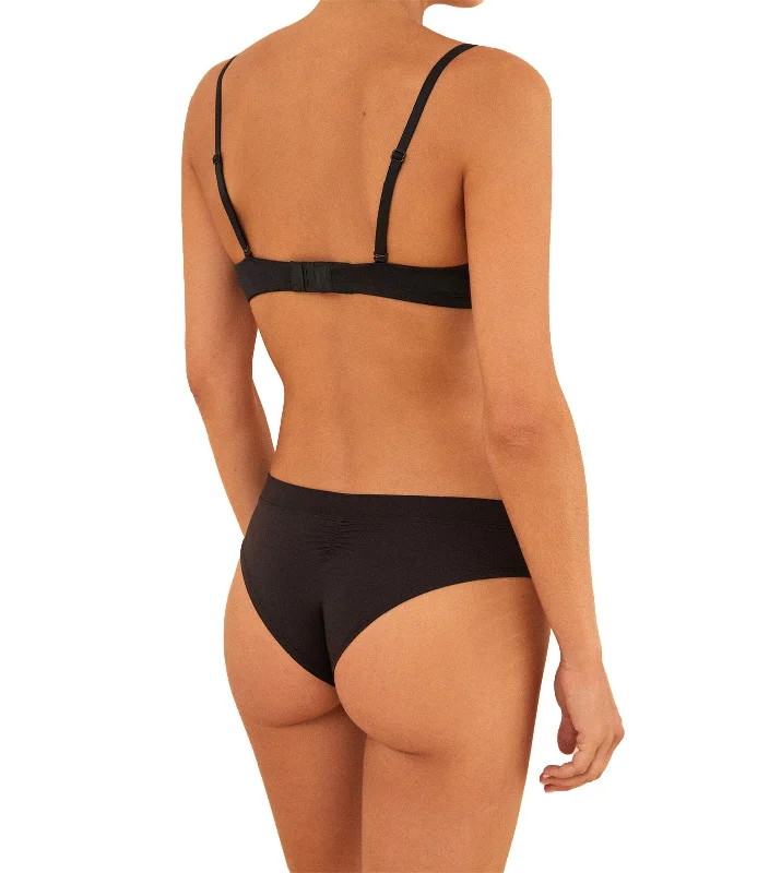 Ruched-Back Wide-Side Brazilian Panty Black