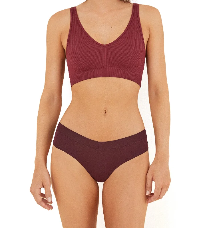 Wide Maroon Gathered Brazilian Panties