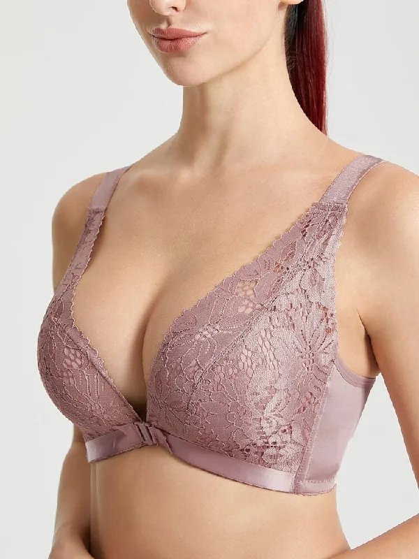 Breathable Front Closure Lace Floral Wire-free Bras