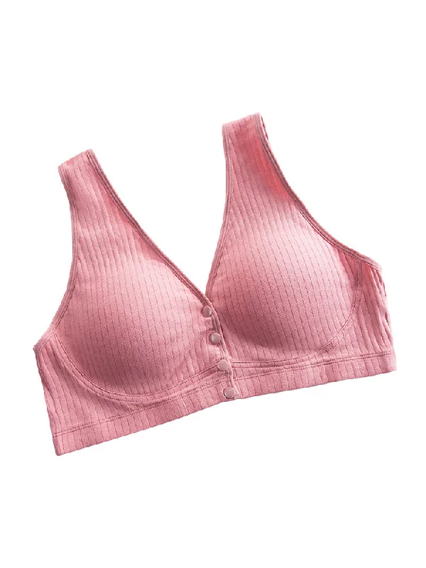 Comfort Cotton Thin Front Button Close Wireless Bra