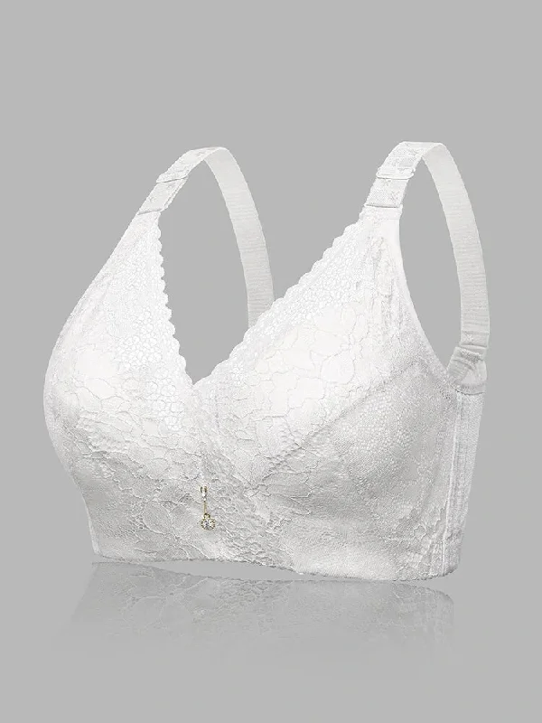 Floral Lace Trim Wireless Breathable Full Cup Soft Bras