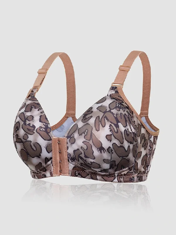 Leopard Front Closure Wireless Smooth Soft Breathable Bras