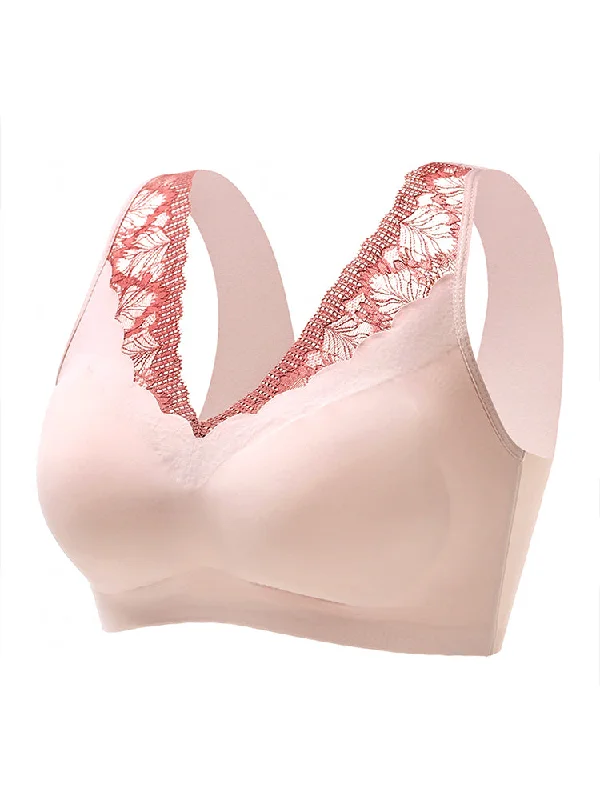 Plus Size Seamless Lace Trim Full Coverage Wireless Sports Bras