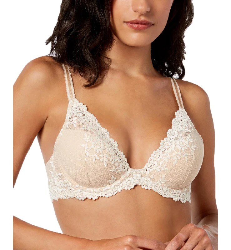 Wacoal Embrace Lace Plunge Contour Padded Underwire Bra (853291) - Natural Nude/Ivory