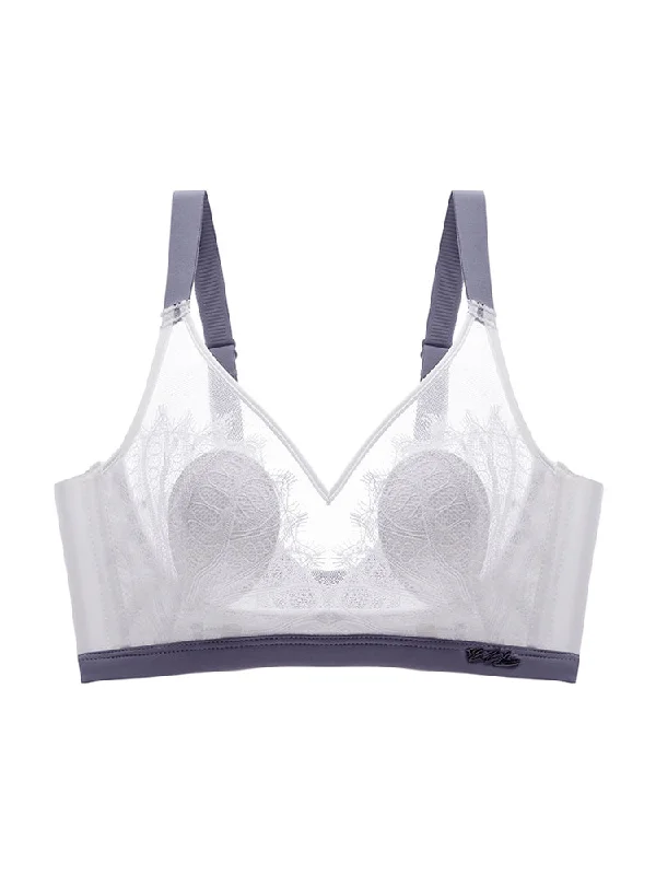 Women Jacquard Lace Trim Transparent Thin Wireless Bras