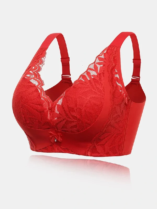 Women Lace Floral Trim Wireless Comfy Thin Bras