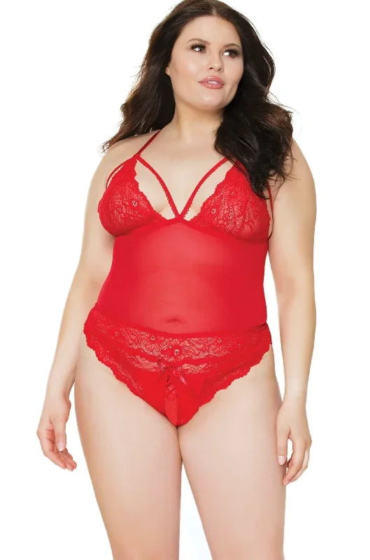 Crotchless Teddy With Bow Detail | Plus Size