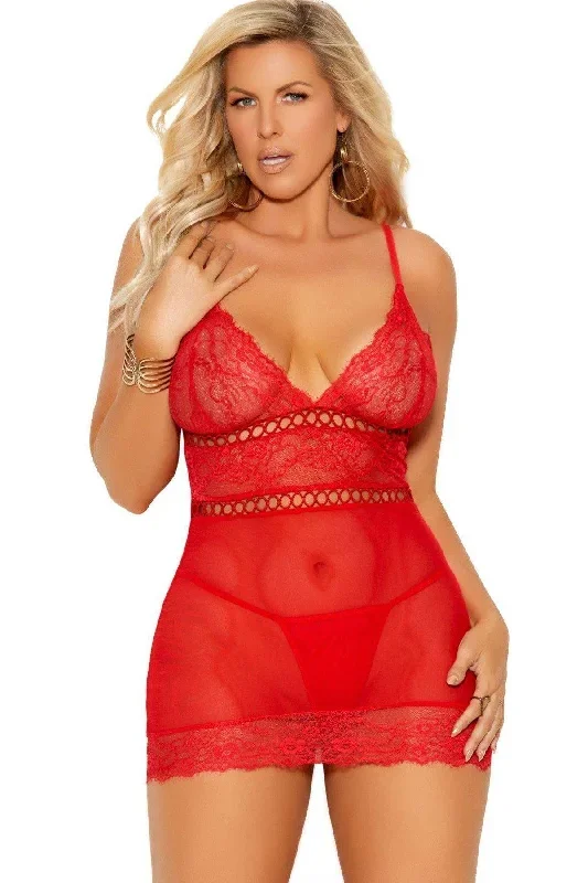 Plus Size Mesh And Lace Babydoll