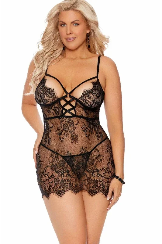 Plus Size Criss Cross Lace Up Babydoll