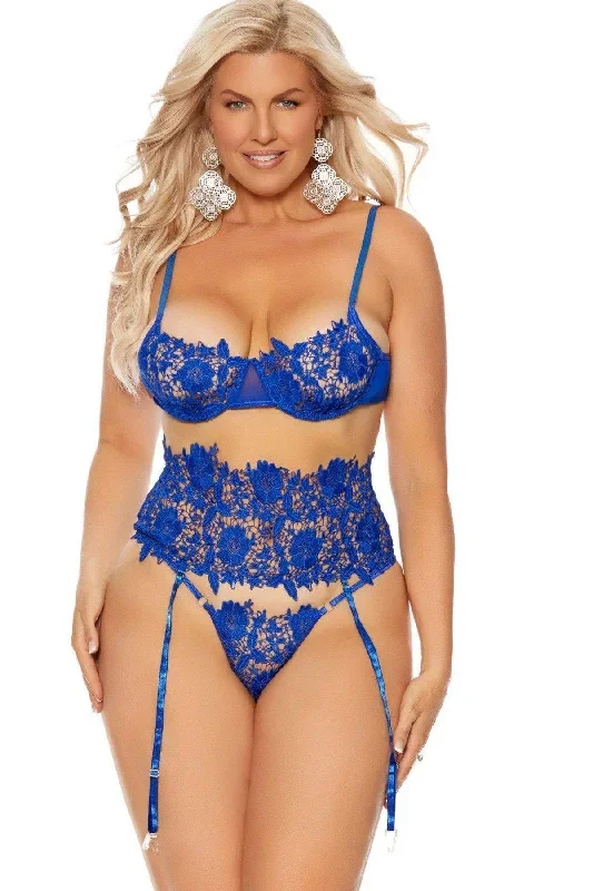 Plus Size Lace And Mesh Underwire Set