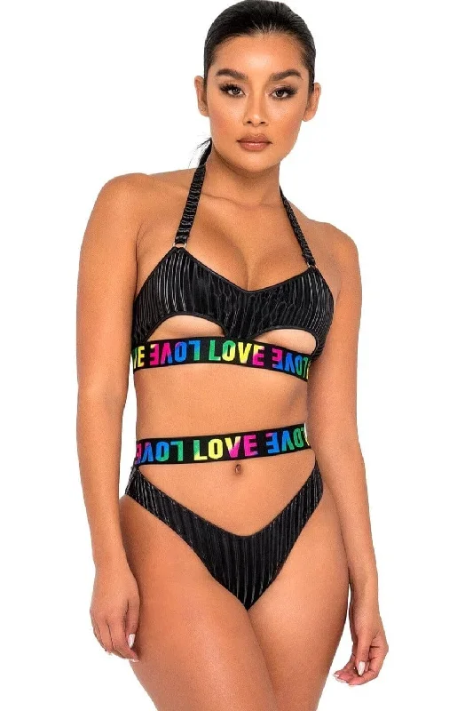 Pride Bikini Top with Underboob Cutout & LOVE Elastic