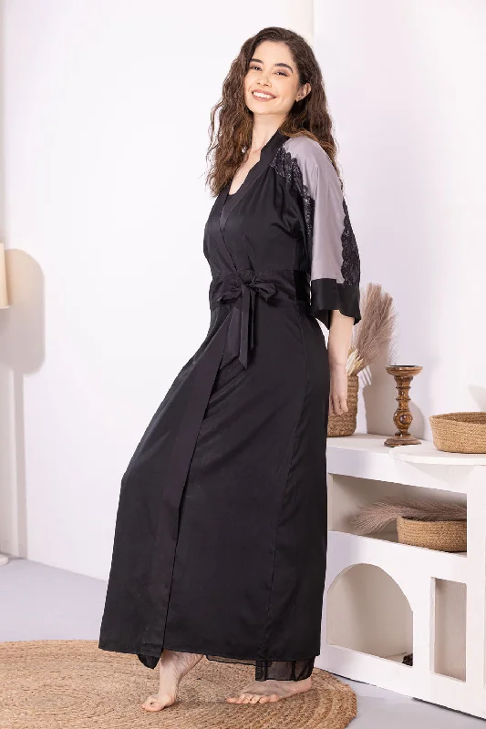 black-grey-satin-nightgown-set