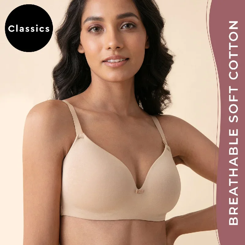 Breathe Cotton Padded wireless T-shirt bra 3/4th coverage - Beige NYB002