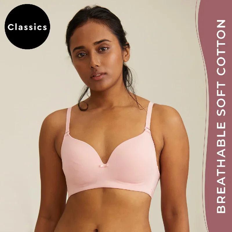 Breathe Cotton Padded wireless T-shirt bra 3/4th coverage - Pink NYB002