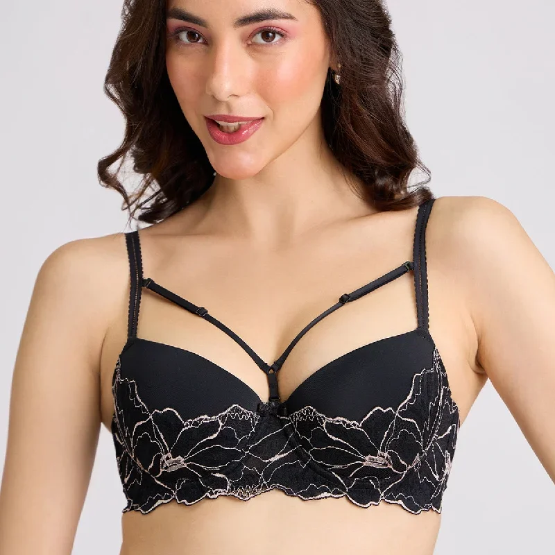 Lola & Mae The Parisian Cut Signature Strap Lacy Bra-Black LMB1025