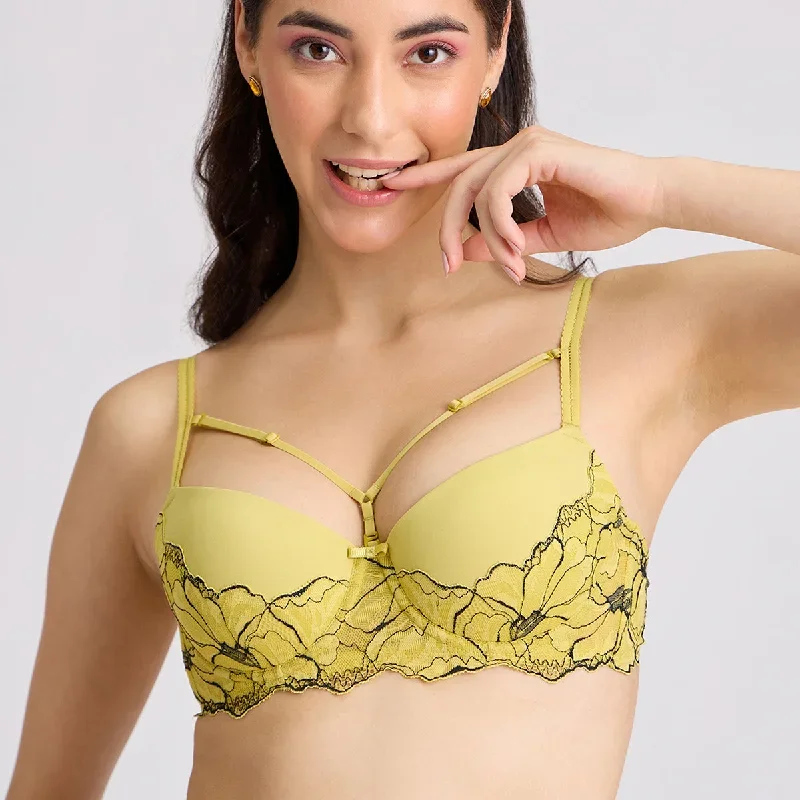 Lola & Mae The Parisian Cut Signature Strap Lacy Bra-Yellow LMB1025