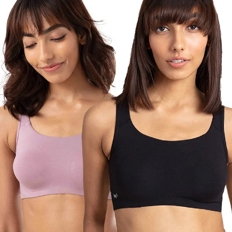 Pack of 2 Soft cup easy-peasy slip-on bra with Full coverage - NYB113 Purple & Black