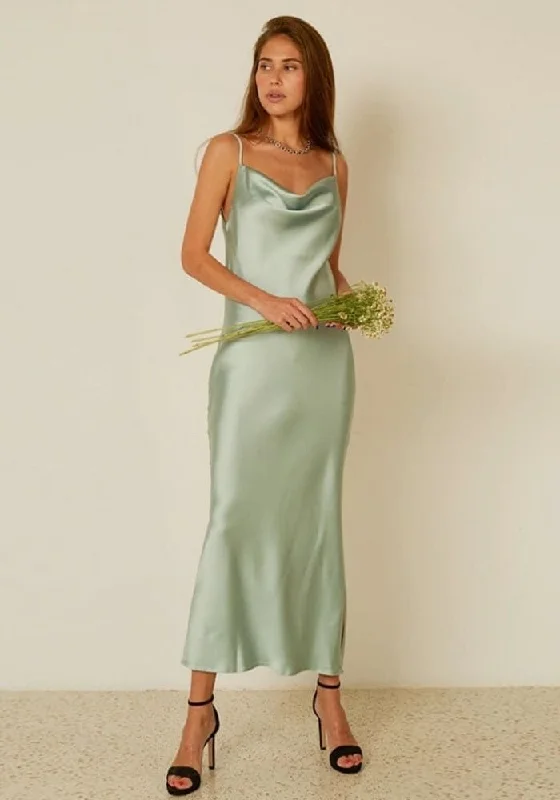 Robe Satin Vert Ple - DESTOCKAGE