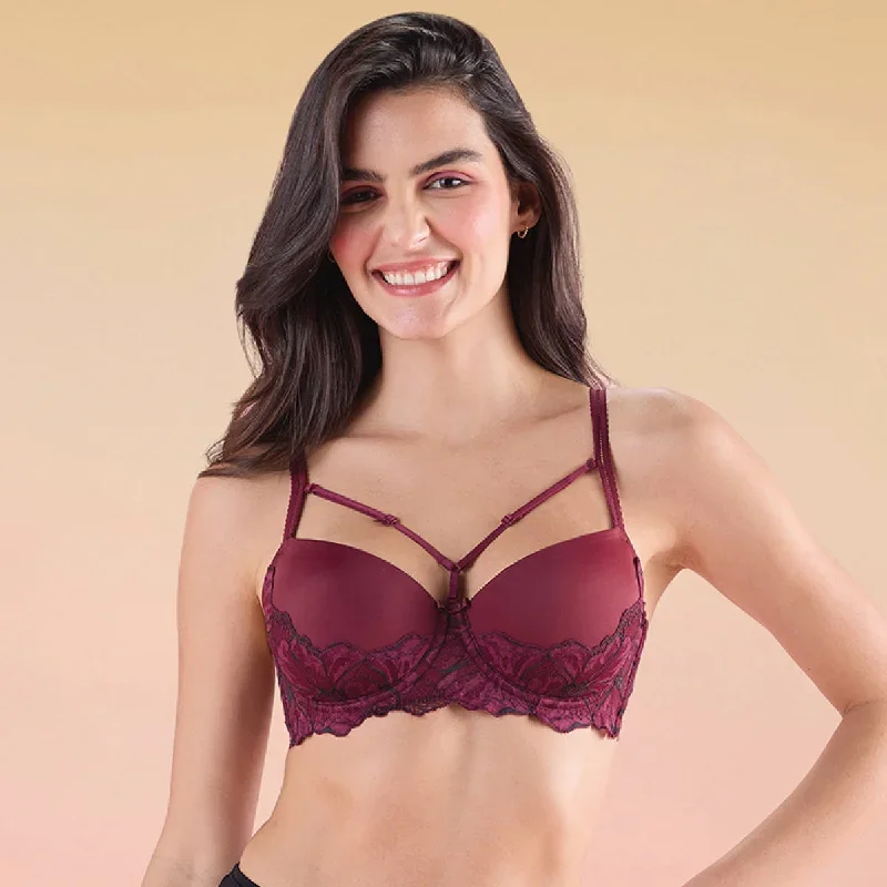 Lola & Mae The Parisian Cut Signature Strap Lacy Bra-Maroon LMB1025