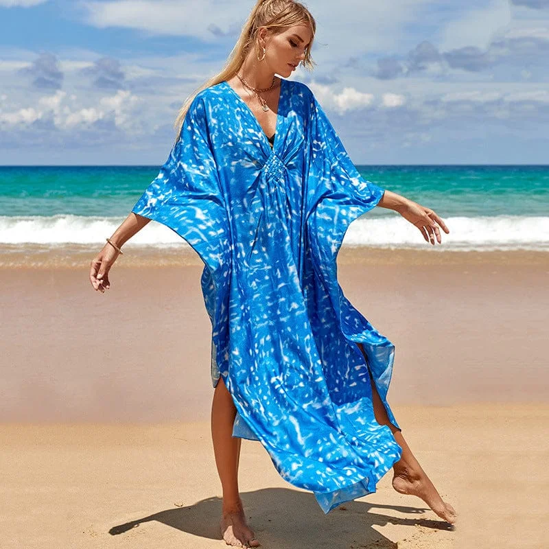 women-various-styles-loose-robe-swimsuit-outer-wear-one-piece-cover-up-dress-with-waist-drawstring