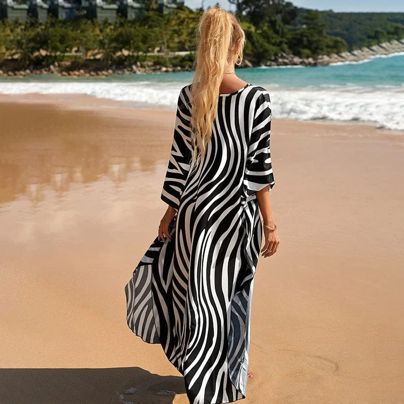 women-various-styles-loose-robe-swimsuit-outer-wear-one-piece-cover-up-dress-with-waist-drawstring