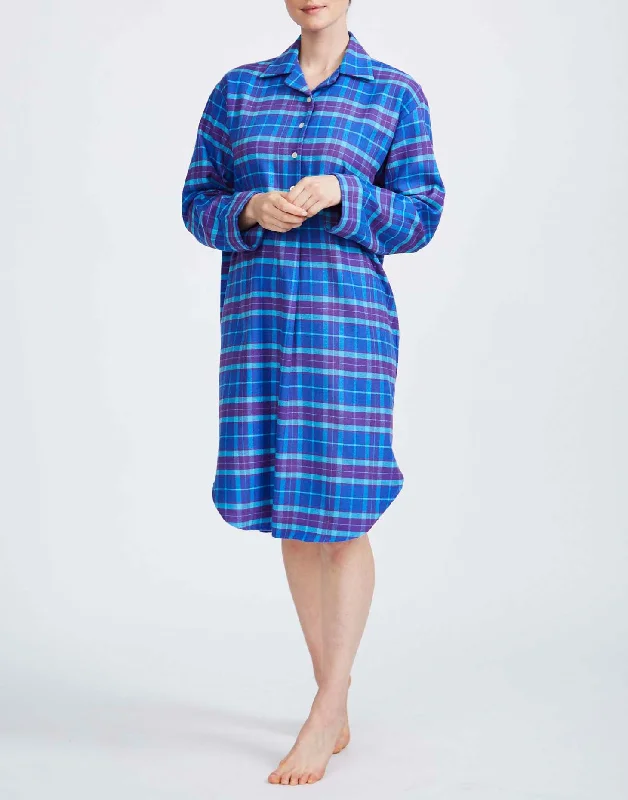 Women's Brushed Cotton Nightshirt – Ultraviolet Check